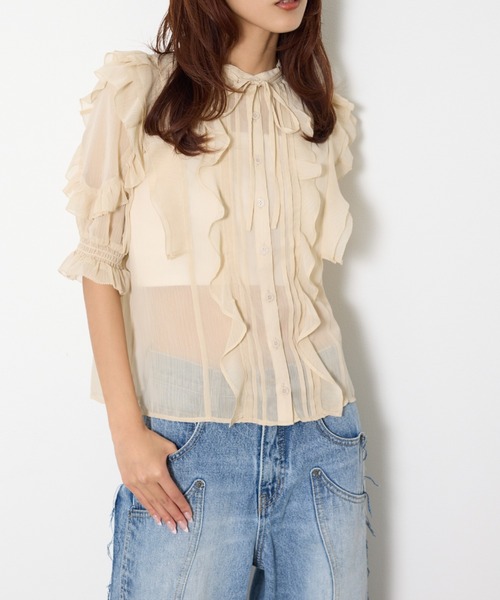 ブラウス シャツ FRONT FRILL BL フロントフリルブラウス 春服 夏服 レディースの画像