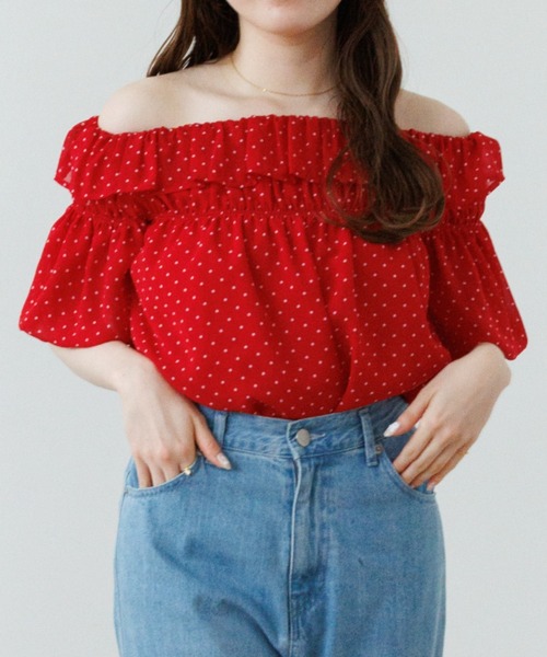 flower ブラウス シャツ 半袖 ブリージードットブラウス レディース