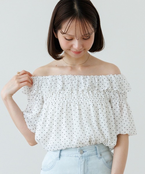 flower ブラウス シャツ 半袖 ブリージードットブラウス レディース