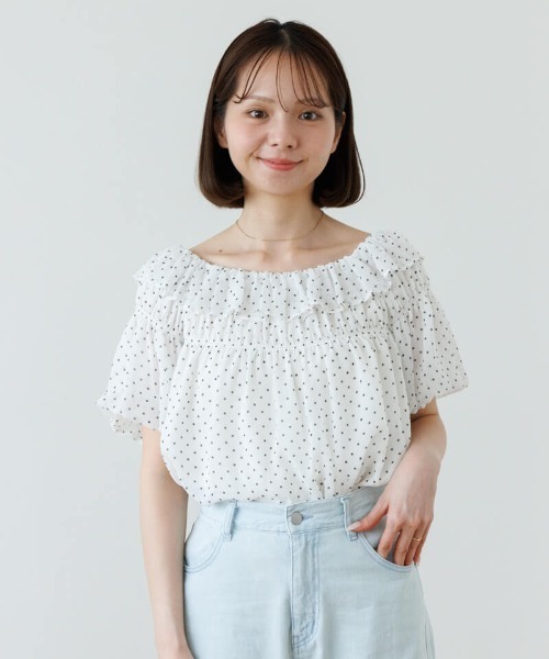 flower ブラウス シャツ 半袖 ブリージードットブラウス レディース