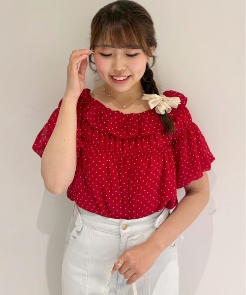 flower ブラウス シャツ 半袖 ブリージードットブラウス レディース