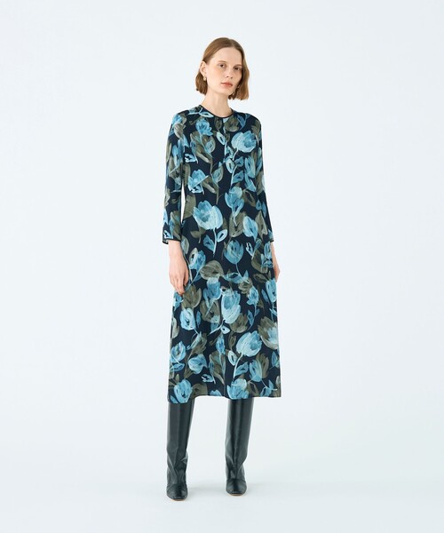 美品✨ Ballsey ボールジィ 総柄フレアロングワンピース 36 Ballsey（ボールジィ） 長袖ワンピース 36 ブルー系その他 レディース