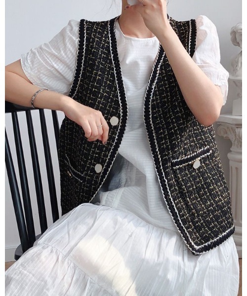 GIRL DRESS FOR NOW ベスト レディース 前開き おしゃれ クルー