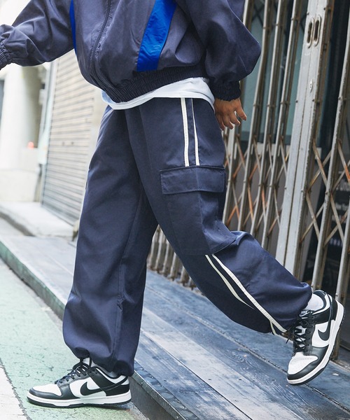 ワイドパンツ カーゴパンツ テックエステルサイドラインカーゴパンツ