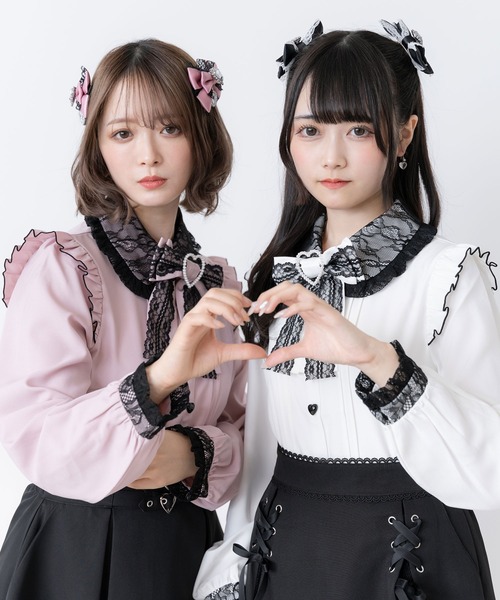 値下げ♥heveの可愛い♥バブリーリボンブラウス DearMyLove ブラウス シャツ レース重ねハートリボンフリルブラウス
