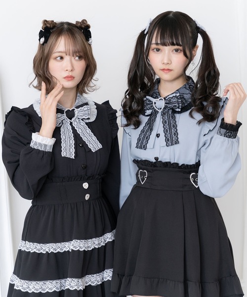 値下げ♥heveの可愛い♥バブリーリボンブラウス DearMyLove ブラウス シャツ レース重ねハートリボンフリルブラウス