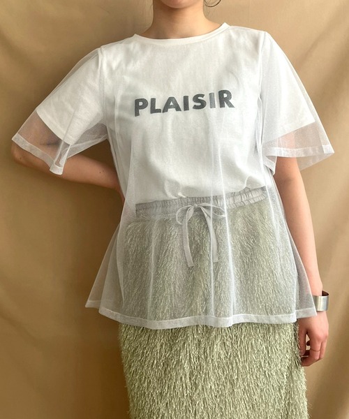 tシャツ ラメチュールレイヤードロゴTシャツ レディース