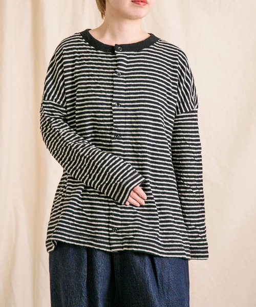 prit（プリット） カーディガン 「 」 ウール綿接結ボーダー 2WAY