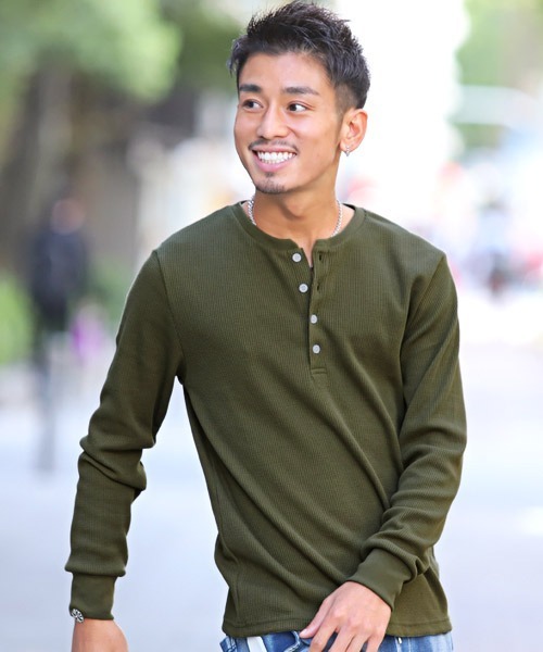 LUXSTYLE（ラグスタイル） tシャツ ワッフルヘンリーネック長袖Tシャツ