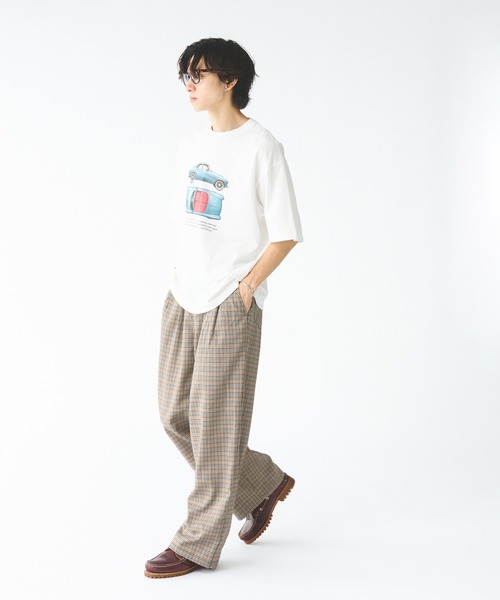 Adoon plain パンツ アソートタックワイドチェックパンツ メンズ