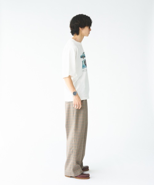 Adoon plain パンツ アソートタックワイドチェックパンツ メンズ