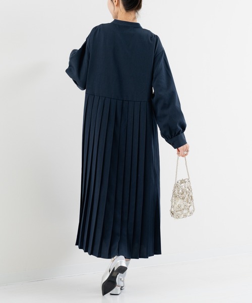 美品セルフォードスプリングニットドレスロングプリーツ紺2025SS