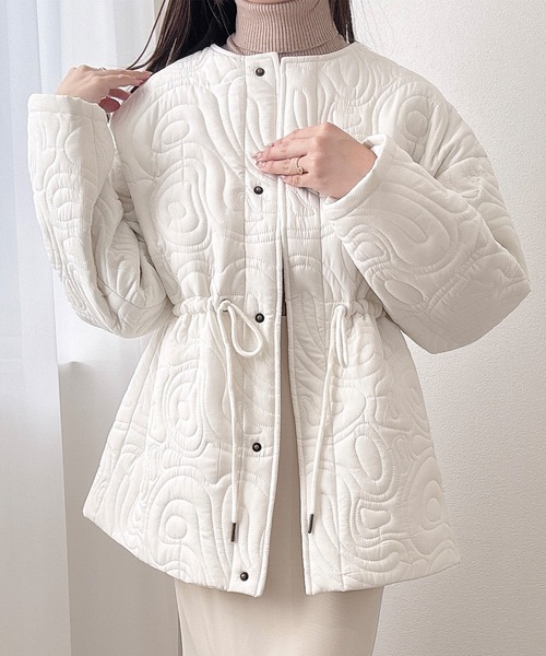 JUNOAH（ジュノア） ノーカラーコート コート ウエストドロスト