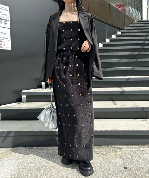 mystic（ミスティック） スカート 刺繍ベロアスカート レディース