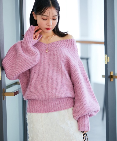 VIS（ビス） Vネックニット FREE ピンク レディース : ZOZOTOWN Yahoo