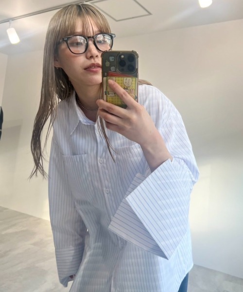 ブラウス シャツ big pocket stripe oversize shirt レディース ブラウス シャツ BIGポケットオーバーサイズストライプシャツ