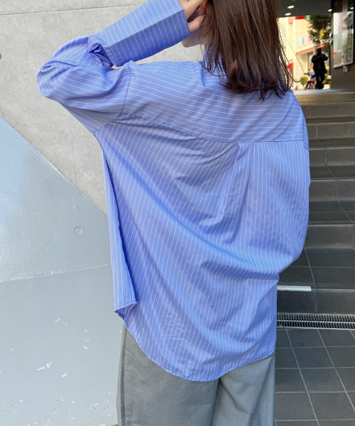 ブラウス シャツ big pocket stripe oversize shirt レディース ブラウス シャツ BIGポケットオーバーサイズストライプシャツ