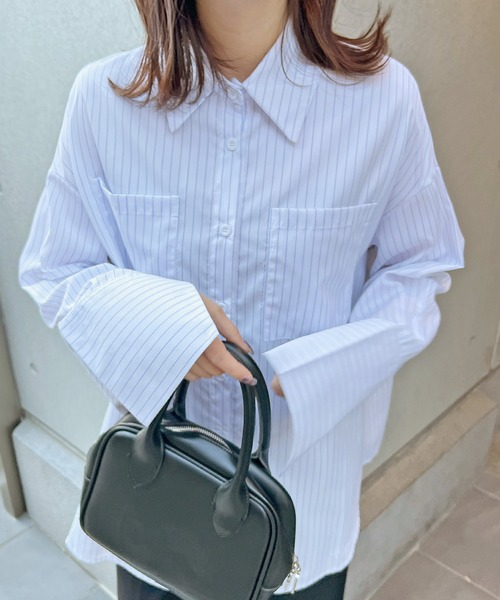 ブラウス シャツ big pocket stripe oversize shirt レディース ブラウス シャツ BIGポケットオーバーサイズストライプシャツ