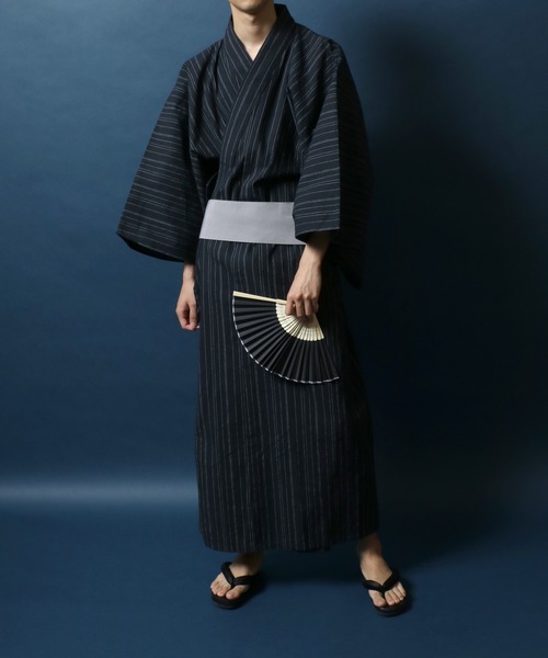 ANPAS 浴衣 YUKATA/しじら織り 4点セット 男性浴衣 帯 下駄 扇子