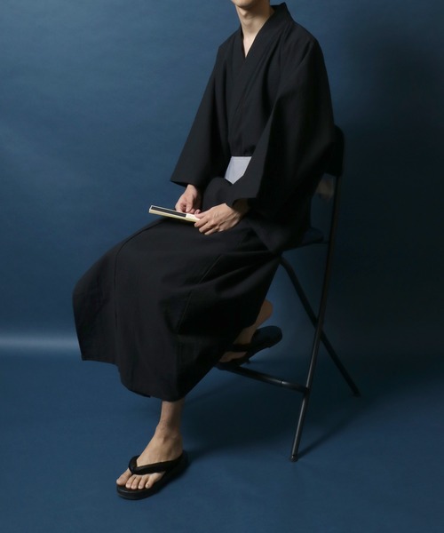 ANPAS 浴衣 YUKATA/しじら織り 4点セット 男性浴衣 帯 下駄 扇子