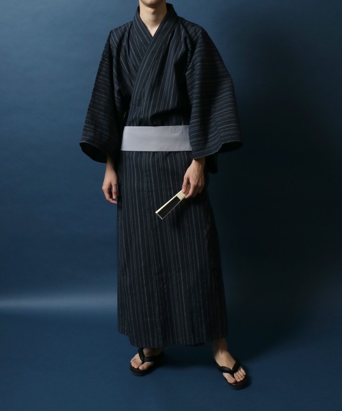 ゆかたむページ ANPAS 浴衣 YUKATA/しじら織り 4点セット 男性浴衣 帯 下駄 扇子