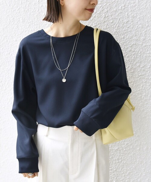 tシャツ 「手洗い可能」前後 2WAY ジョーゼット 袖リブ プルオーバー レディース