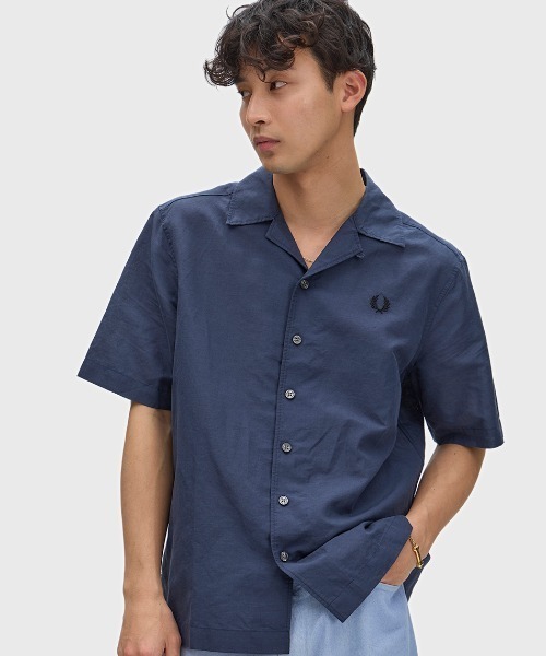 FRED PERRY（フレッドペリー） シャツ 半袖 Linen Blend Revere Collar