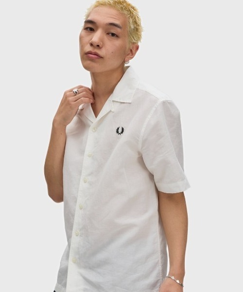 FRED PERRY（フレッドペリー） シャツ 半袖 Linen Blend Revere Collar