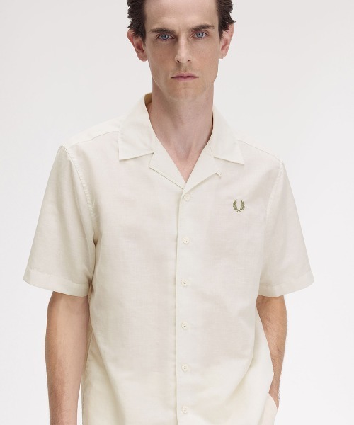 FREDPERRY☆ メンズリネンショートスリーブシャツ FRED PERRY フレッドペリー リネン ブレンド ショートスリーブ