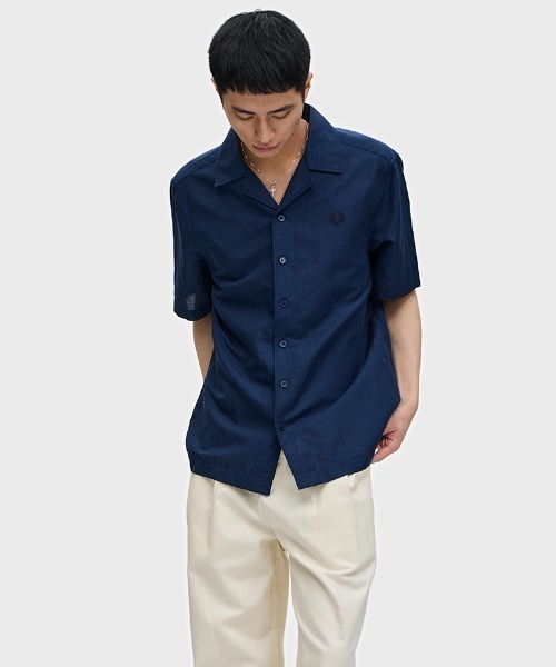 FRED PERRY シャツ Linen Blend Revere Collar Shirt／リネン