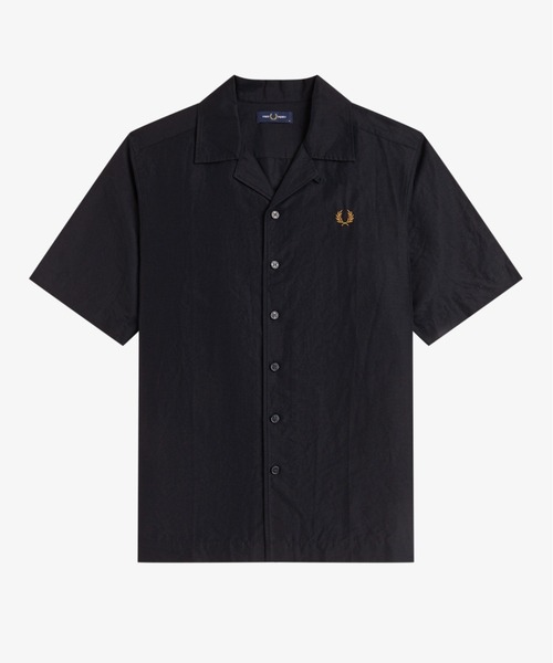 Fred Perry 半袖シャツ ブラック FRED PERRY（フレッドペリー） シャツ 半袖 Linen Blend Revere Collar