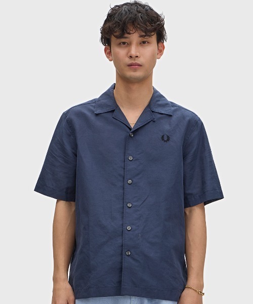 FRED PERRY（フレッドペリー） シャツ 半袖 Linen Blend Revere Collar
