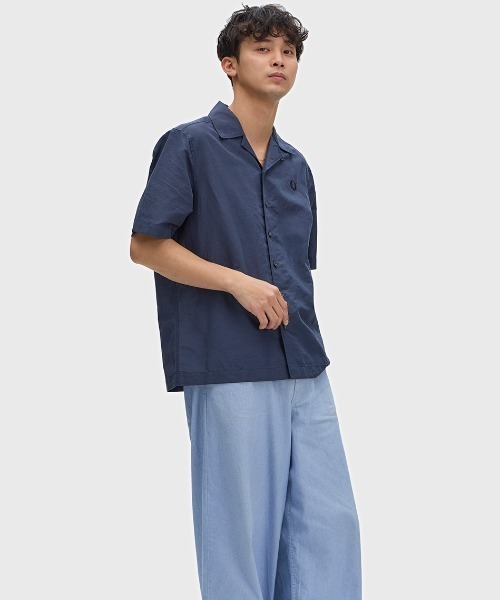 【新品同様】FRED PERRYフレッドペリー 圧縮メッシュオープンカラーシャツ FRED PERRY（フレッドペリー） シャツ 半袖 Linen Blend Revere Collar