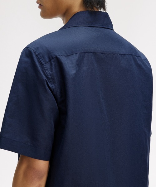 フレッドペリー ネイビー 半袖ナイロンシャツ サイズ10 FRED PERRY（フレッドペリー） シャツ 半袖 Linen Blend Revere Collar