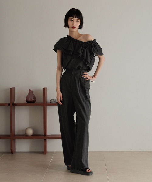 LOWRYS FARM ブラウス シャツ アシメフリルギャザーSS 322948