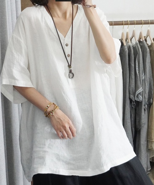 美品□FEMMENT ファモン□シルキーインクジェットプリント ブラウス