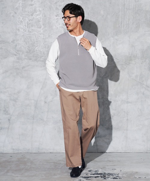 JIGGYS SHOP ベスト ジレ ワッフルニット ハーフジップ メンズ