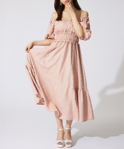 rienda ワンピース バルーンスリーブフレアワンピース 夏服 半袖
