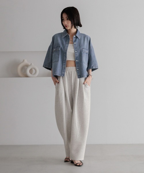 美品✨25ss ヨリ★ミニフリルショートシャツ 美品】【yori】ミニフリルショートシャツ 【2025SP】ライトブルー