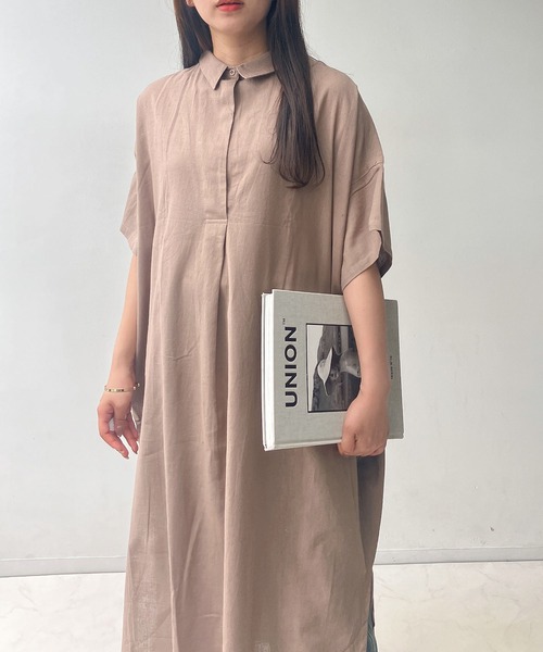 AS KNOW ワンピース ○ボタン付きスキッパーデザイン5分袖