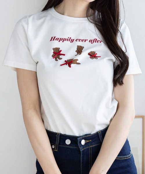 clear tシャツ クマプリントリボン付きTシャツ「バレエコア ガーリー