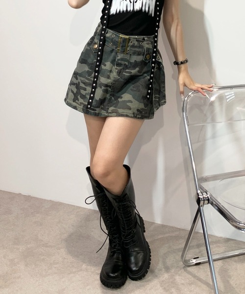 lilful スカート 「インパン付き」太ベルト付き 迷彩柄