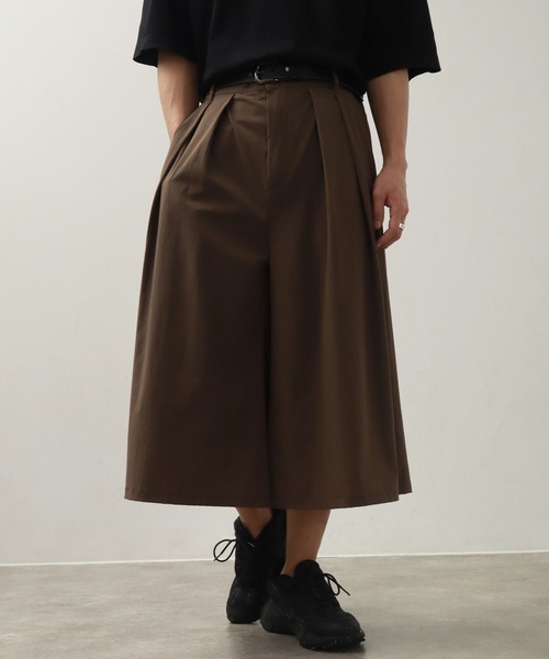スラックス 接触冷感ナイロンストレッチ七分丈ワイドパンツ