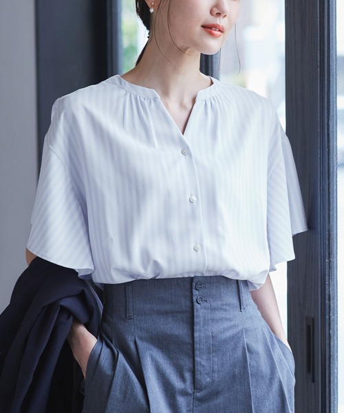 ブラウス シャツ リネン フレンチスリーブ スキッパー シャツ レディース ROPE' PICNIC ブラウス シャツ フレンチスキッパーブラウス