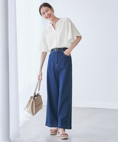 ブラウス シャツ リネン フレンチスリーブ スキッパー シャツ レディース ROPE' PICNIC ブラウス シャツ フレンチスキッパーブラウス
