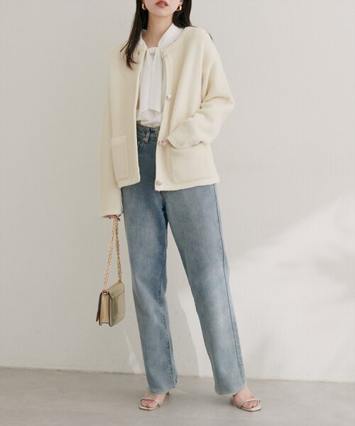 natural couture ジャケット ノーカラージャケット 「WEB限定」ふわ