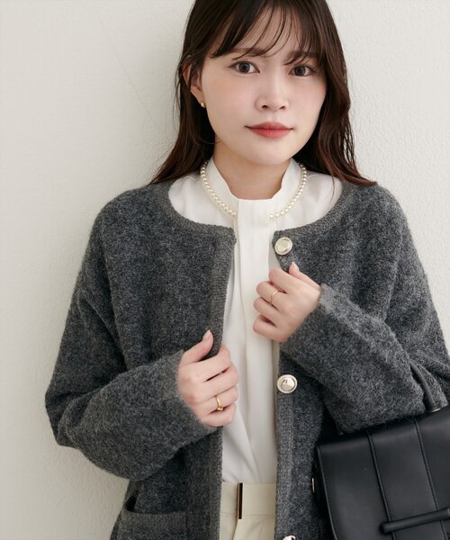 natural couture ジャケット ノーカラージャケット 「WEB限定」ふわ