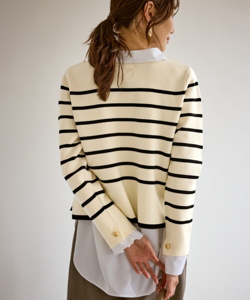 ROPE ロペ (M) コットン100% 総柄 リブ ニットシャツ レディース ROPE' PICNIC（ロペ ピクニック） ニット セーター 「洗濯機OK」ミラノ