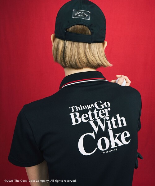 【ブラック（01）】コカ・コーラ バックプリント レディースポロシャツ Coca Cola（コカコーラ） ポロシャツ ポロ バックプリント レディース
