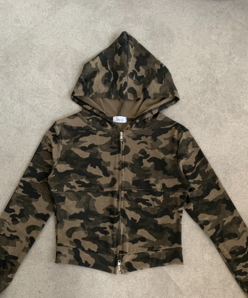 lilful パーカー 「25年秋冬新作」迷彩柄 ショート丈ダブルジップ